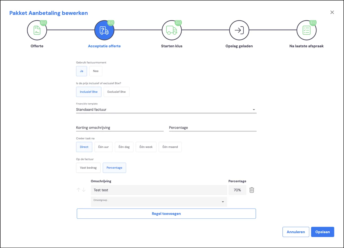 Invoicing moments, signing moments, standard rules, discount: screenshot 10