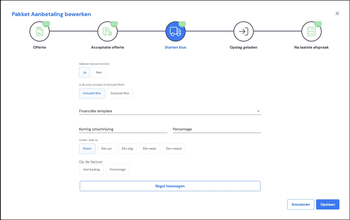 Invoicing moments, signing moments, standard rules, discount: screenshot 11