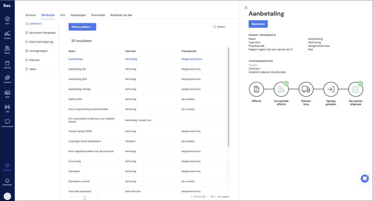 Organise the process with packages, templates and customer messages: screenshot 2