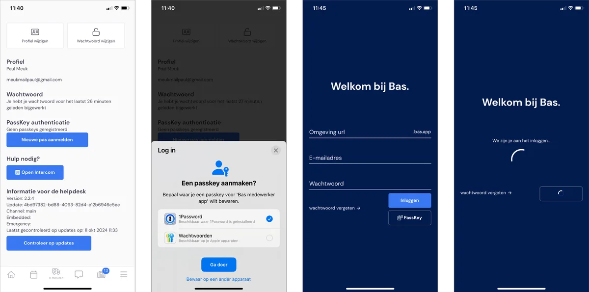 First use of the employee app: screenshot 3