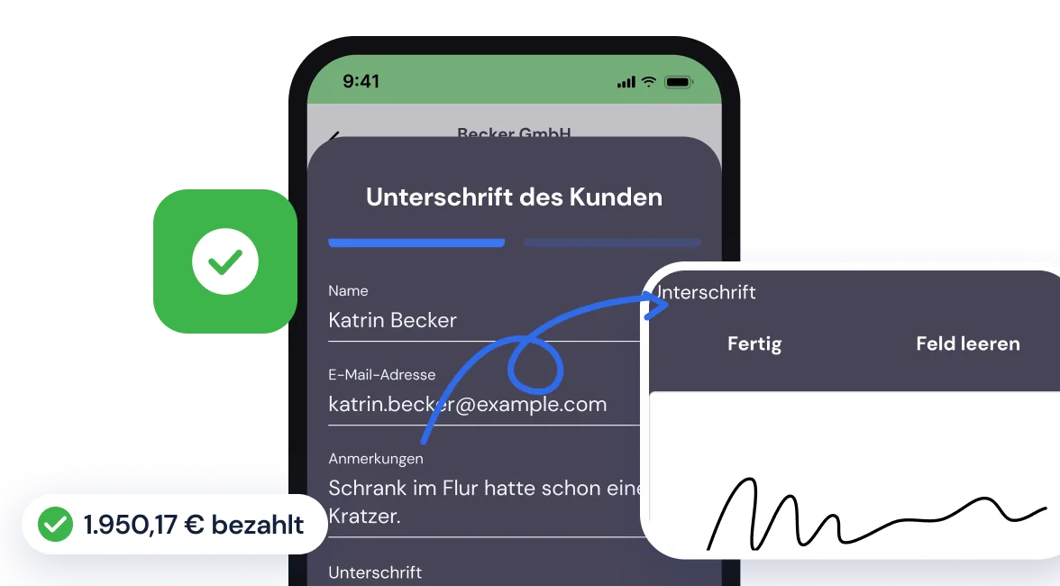 Der Vormann lässt den Kunden in der App unterschreiben und der Betrag ist bezahlt