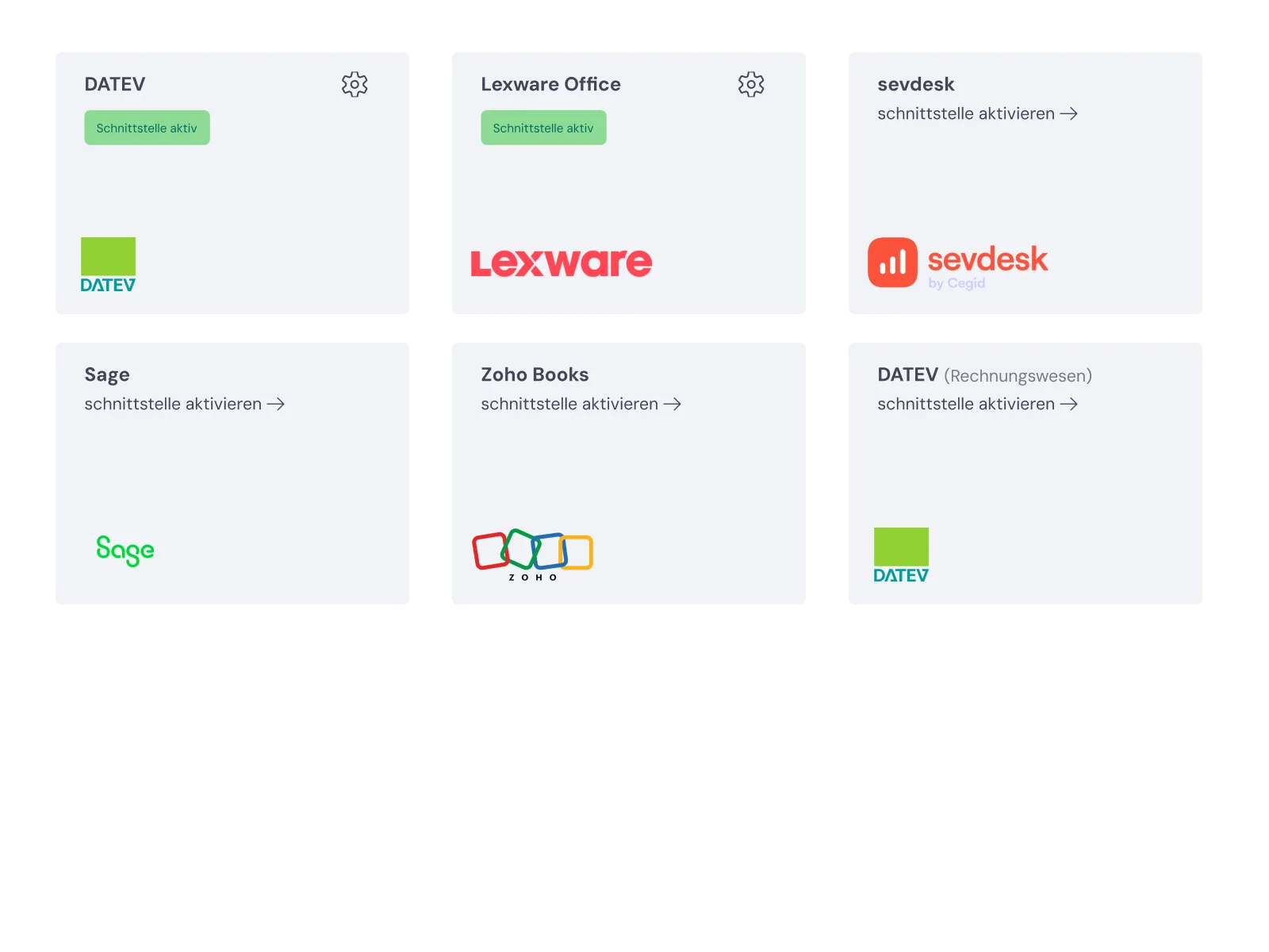 Buchhaltungsschnittstellen in Bas: DATEV, Lexware Office, sevdesk, Sage und Zoho Books