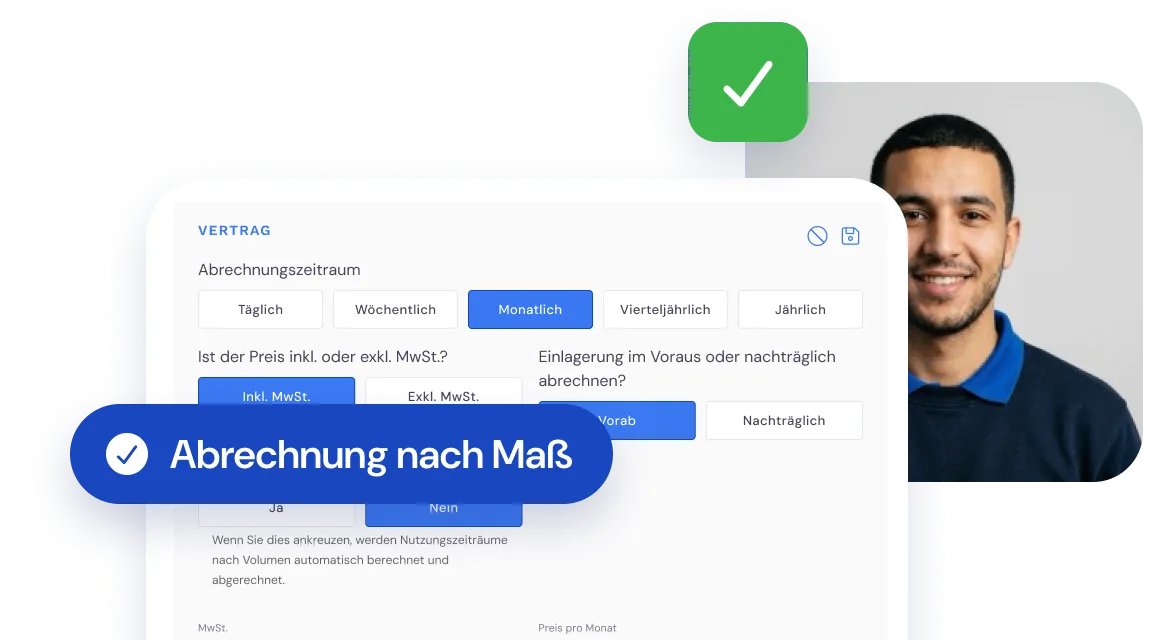 Lagervertrag in Bas: Abrechnungszeitraum, MwSt. und Monatspreis