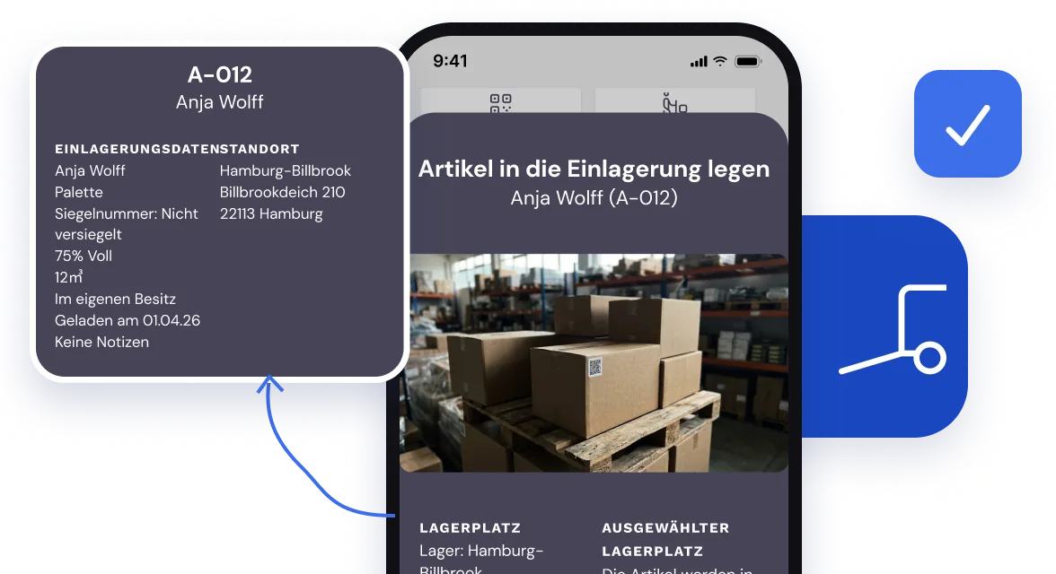 Lagerinformationen im Backoffice und Artikel mit der App einlagern