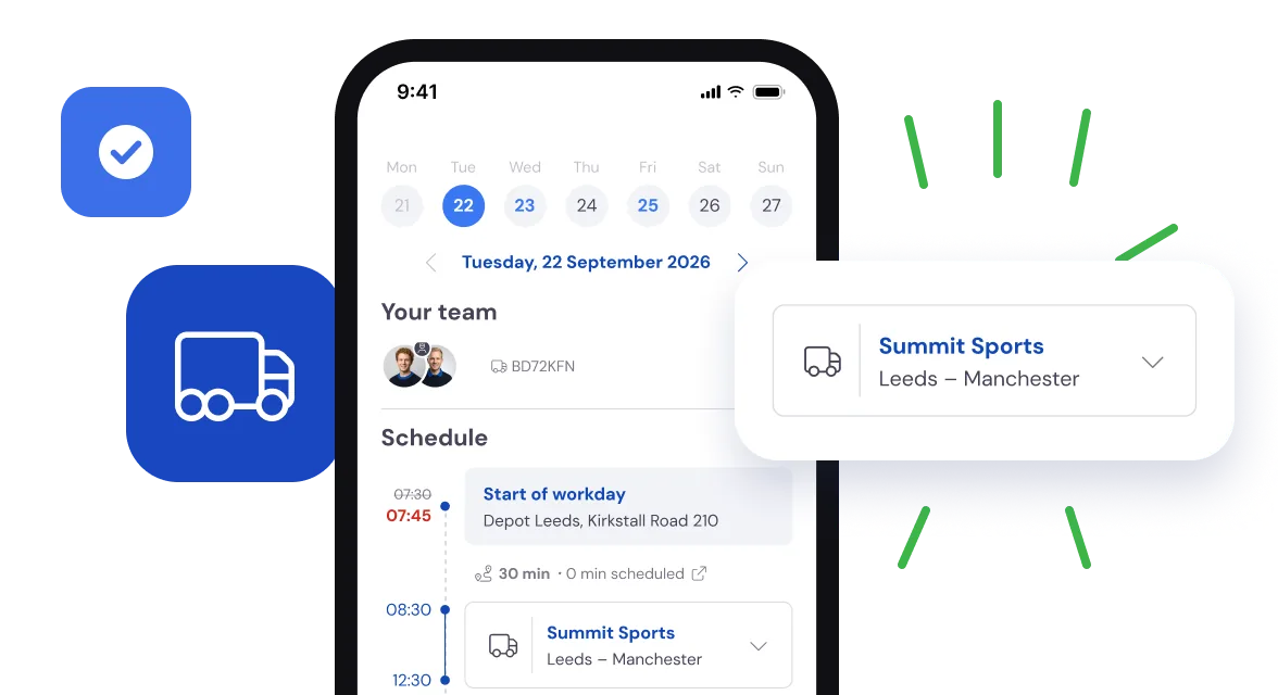 The employee app with today’s jobs, the week and the Summit Sports job