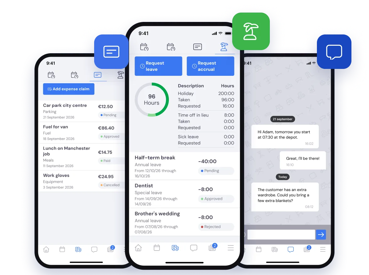 The employee app: expense claims, leave requests and chat with the back office