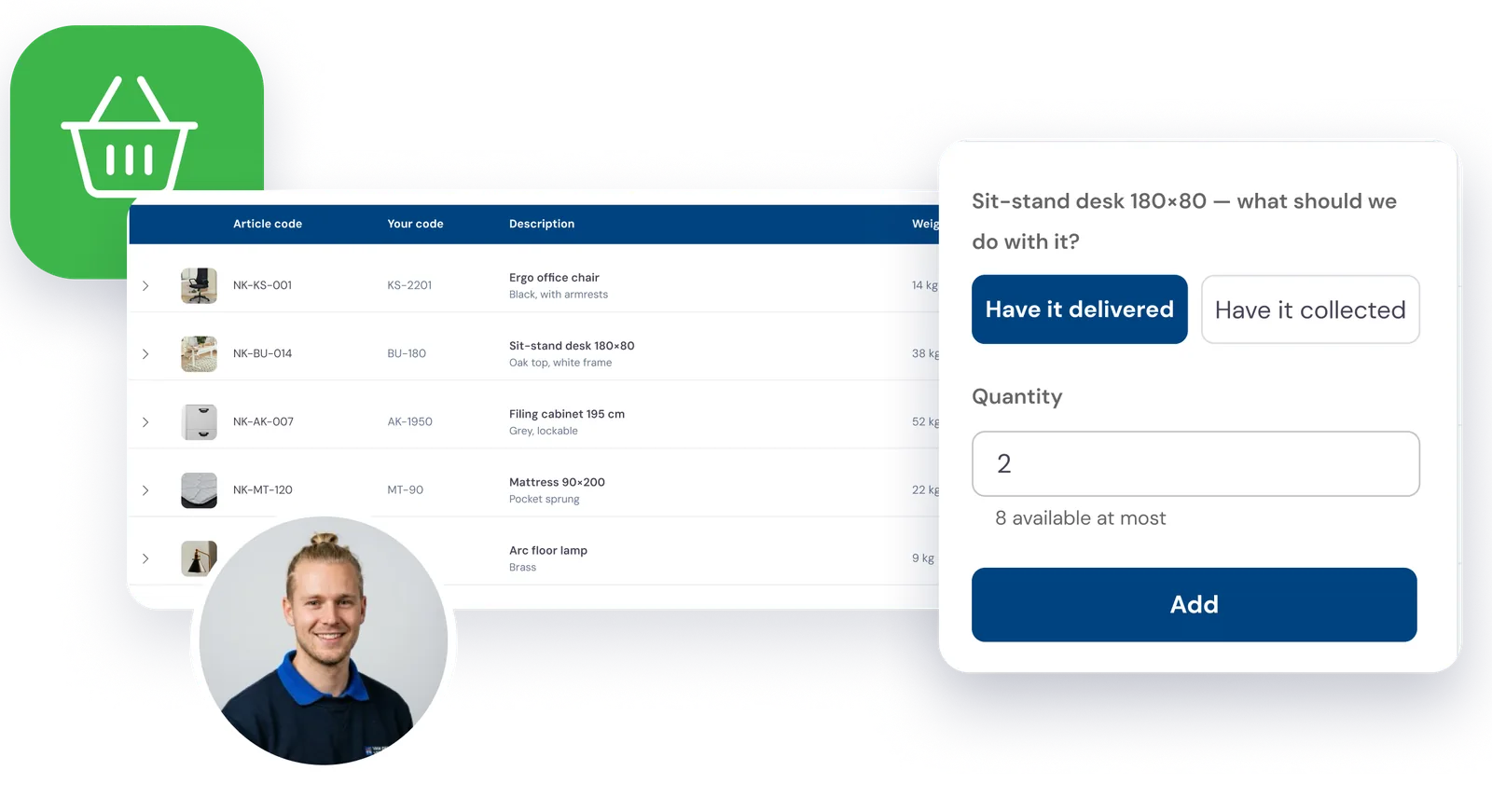 Having an item from storage delivered or collected in the customer portal