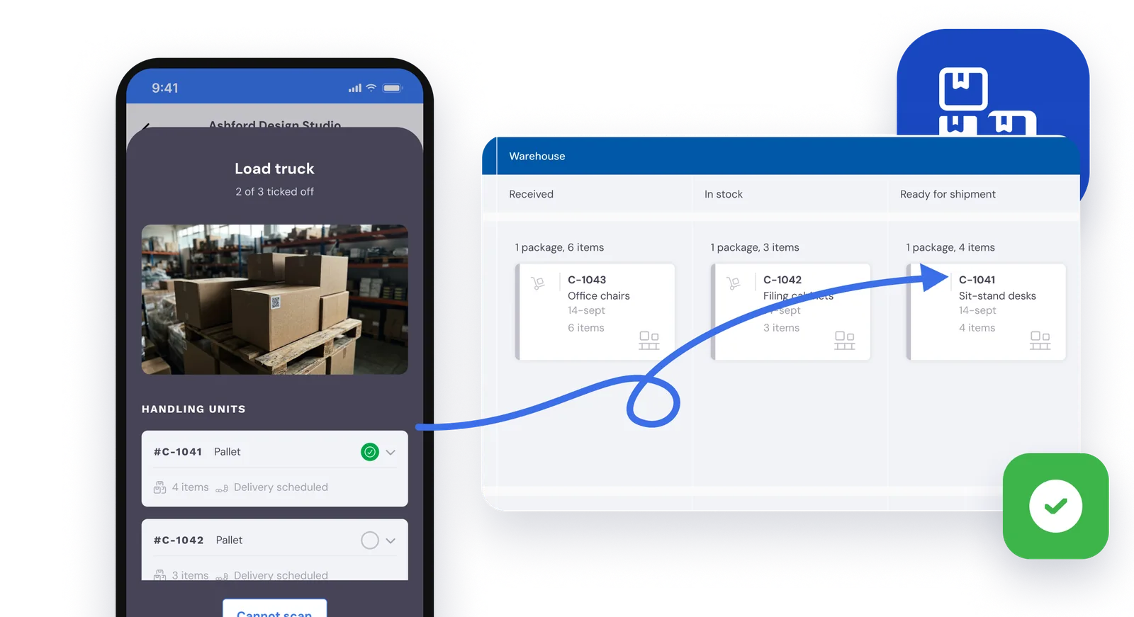 Ticking off a package in the driver’s app and the same package in the customer portal