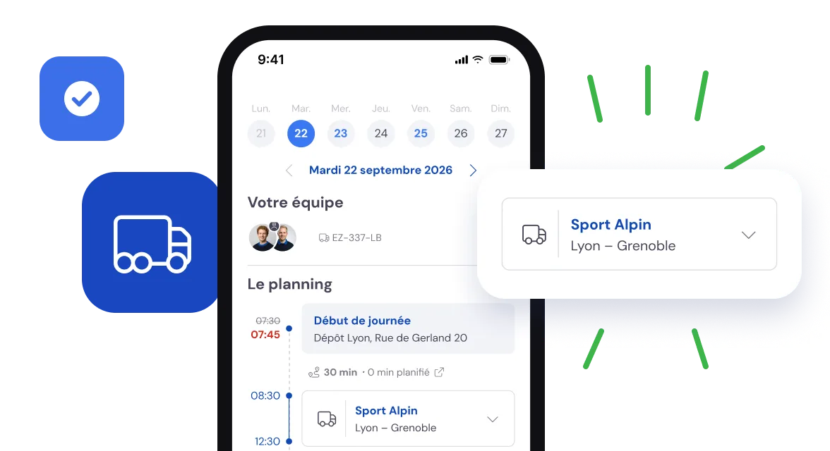 L’application employé avec les missions du jour, la semaine et la mission Sport Alpin