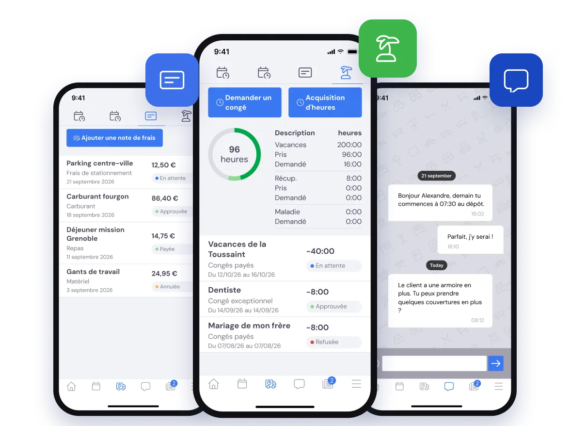 L’application employé : notes de frais, demandes de congé et chat avec le bureau