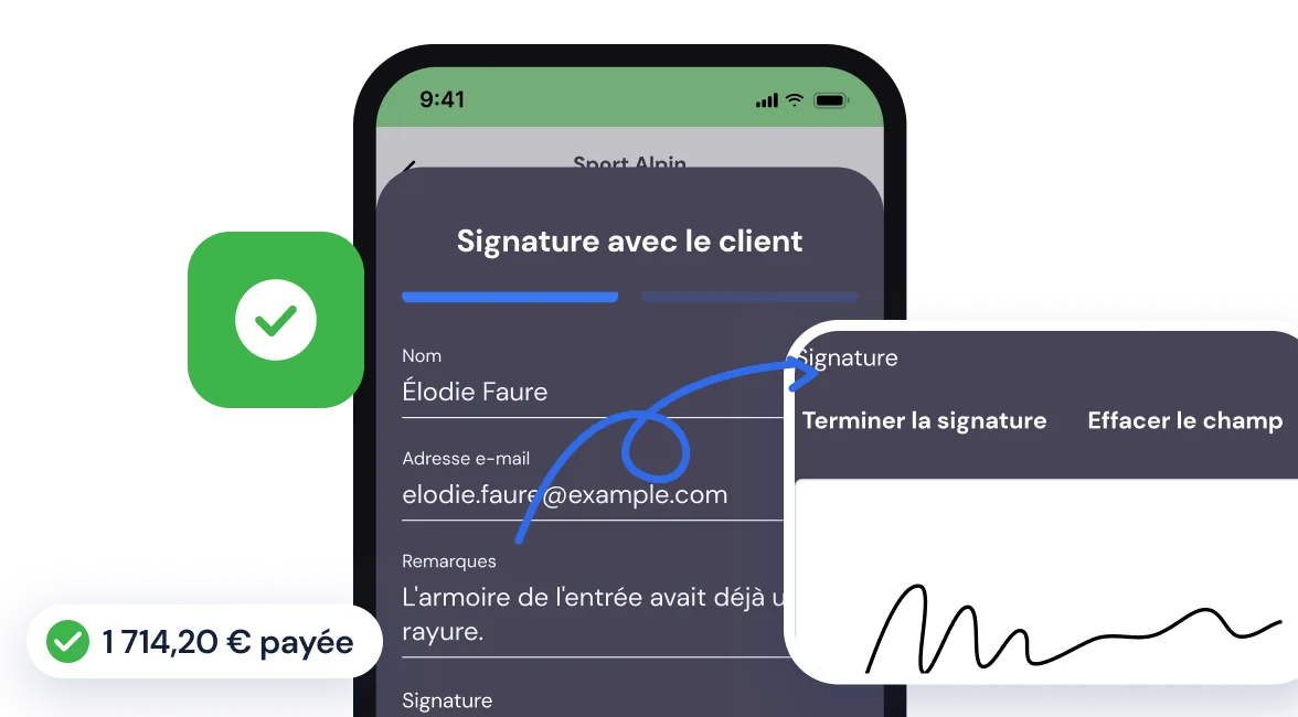 Le chef d’équipe fait signer le client dans l’application et le montant est payé