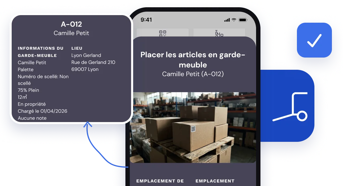 Informations de stockage au bureau et placement des articles avec l’application