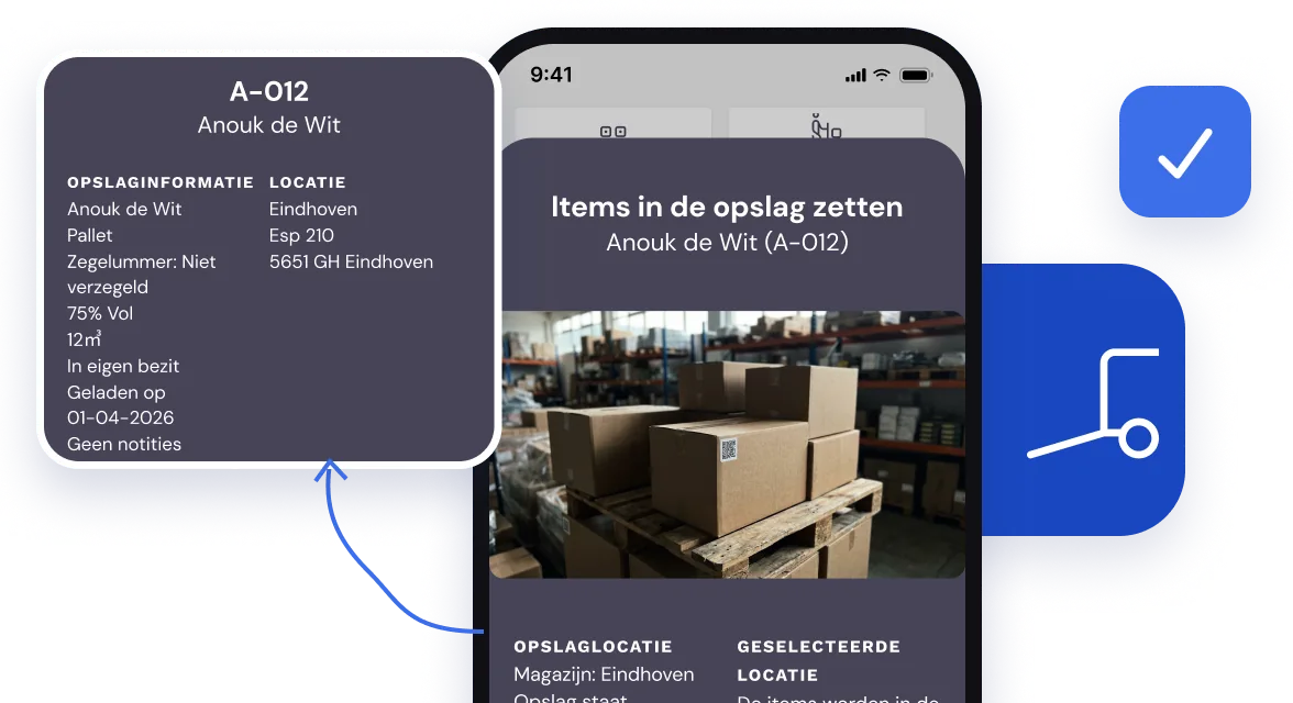Opslaginformatie in de backoffice en items in de opslag zetten met de app