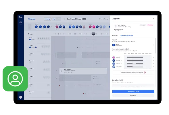Bildschirm: Mitarbeiter und Fahrzeuge einfach per Drag-and-Drop einplanen.