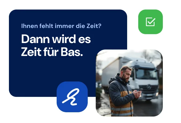 Textblock über Zeitersparnis mit Bas, Umzugshelfer beim Lkw