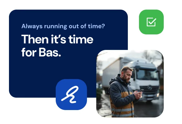 Text block about saving time with Bas, mover by truck