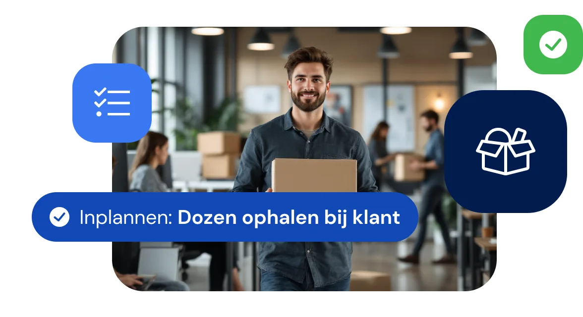 Tâche de récupération de cartons chez le client, employé avec carton